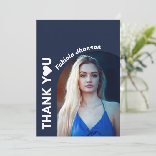 Simple Script Marine Blue Abschluss danke Karte (Stehend Vorderseite)