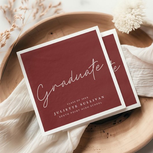 Simple Script Maroon Graduation Party Serviette