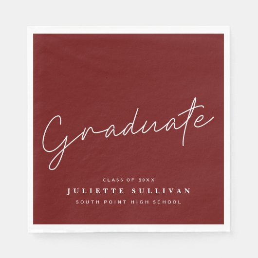 Simple Script Maroon Graduation Party Serviette (Vorderseite)