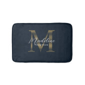 Simple Script Metallic Navy Blue Gold Monogram Badematte (Vorderseite)