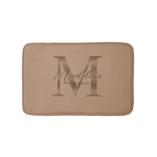 Simple Script Metallic Taupe Gold Monogram Badematte (Vorderseite)