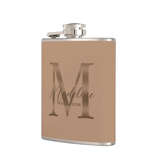 Simple Script Metallic Taupe Gold Monogram Flachmann (Links)