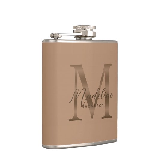 Simple Script Metallic Taupe Gold Monogram Flachmann (Rechts)