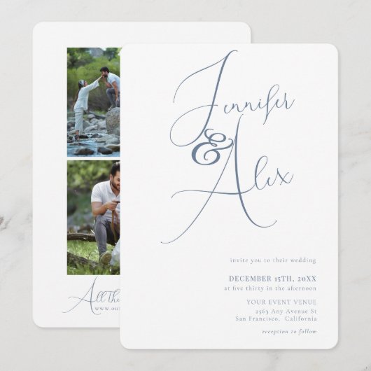 Simple Script Minimalist Photo Collage Wedding  Einladung (Vorne/Hinten)