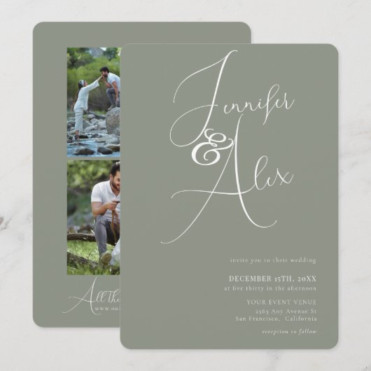 Simple Script Minimalist Photo Collage Wedding  Einladung (Vorne/Hinten)