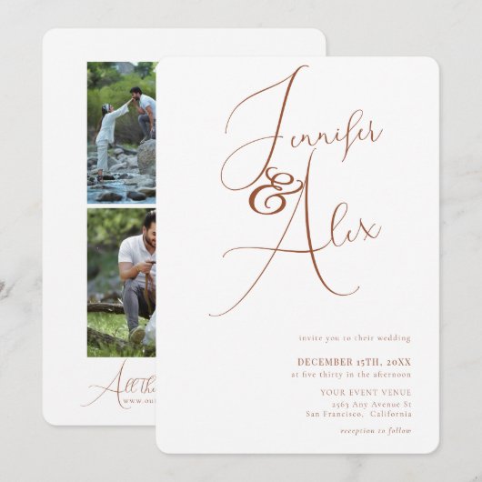 Simple Script Minimalist Photo Collage Wedding  Einladung (Vorne/Hinten)