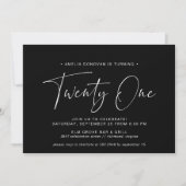 Simple Script | Modern Minimal Black 21st Birthday Einladung (Vorderseite)