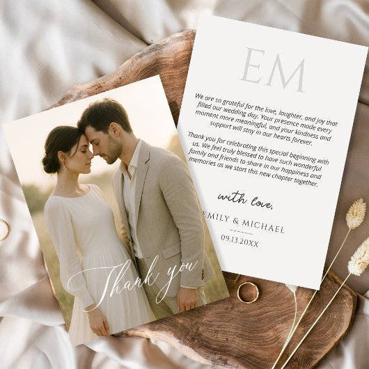 Simple Script Modern Photo Wedding Thank You Dankeskarte