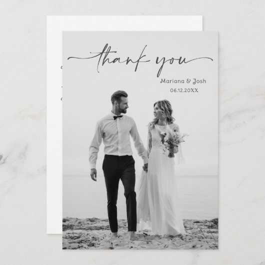Simple Script Modern Wedding Photo Thank You Card Dankeskarte (Vorne/Hinten)