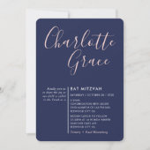 SIMPLE SCRIPT moderne Bat Mitzvah Marine blau pink Einladung (Vorderseite)