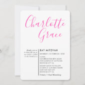 SIMPLE SCRIPT Modernes Bat Mitzvah schwarz hell ro Einladung (Vorderseite)