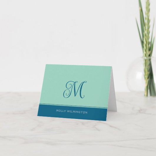 Simple Script Monogram Teal Navy Blue Note Cards Dankeskarte (Vorderseite)