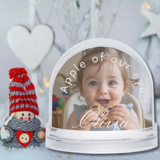Simple Script Name 2 Photos Cute Personalized Schneekugeln