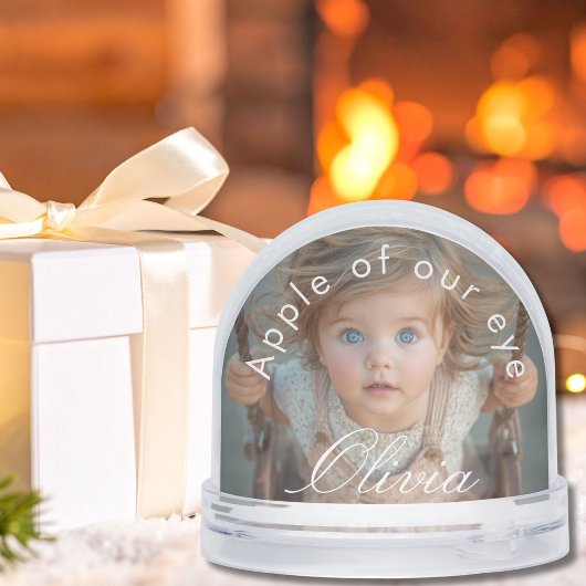 Simple Script Name 2 Photos Cute Personalized Schneekugeln