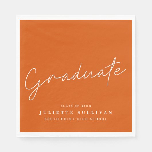 Simple Script Orange Graduation Party Serviette (Vorderseite)