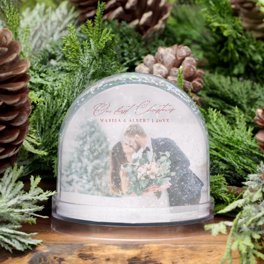 Simple Script Our First Christmas Wedding Photo Schneekugeln (Winter)