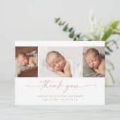 Simple Script Photo Collage Baby Dankeskarte (Stehend Vorderseite)