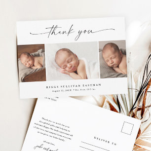 Simple Script Photo Collage Baby Thank You  Postkarte