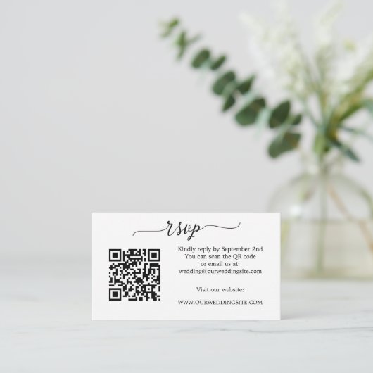 Simple Script Photo QR Code Wedding RSVP Enclosure Begleitkarte (Stehend Vorderseite)