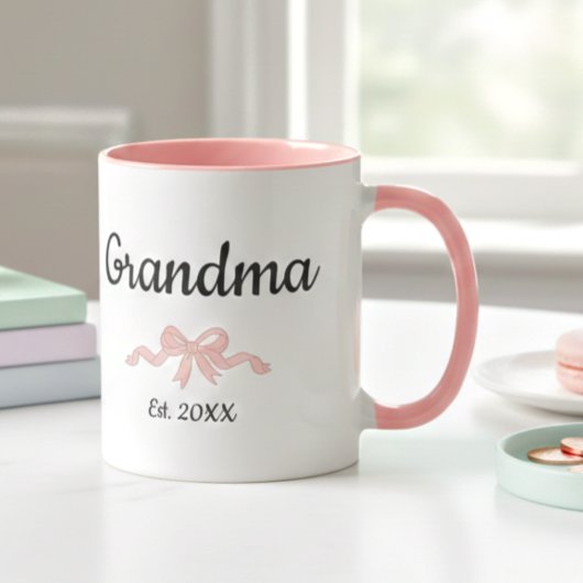 Simple Script Pink Girl Bow Grandma Est. Year Tasse