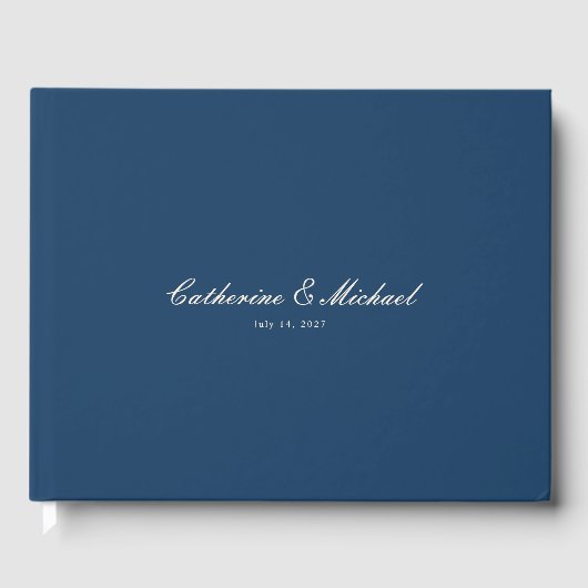 Simple Script Pretty Navy Blue Wedding Guest Book Gästebuch (Vorderseite)
