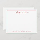 Simple script red border personalized stationery mitteilungskarte (Vorne/Hinten)