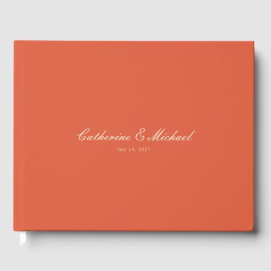 Simple Script Sunset Orange Wedding Guest Book Gästebuch (Vorderseite)