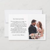 Simple Script White Wedding Foto Dankeskarte (Rückseite)