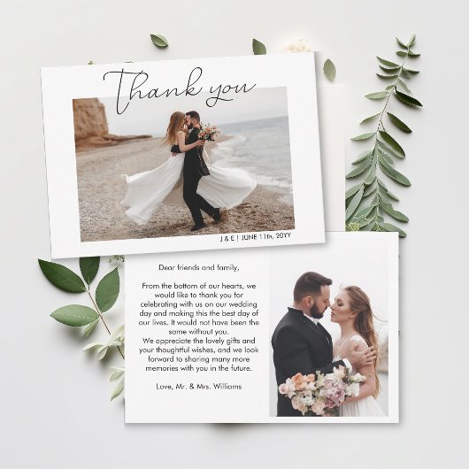 Simple Script White Wedding Foto Dankeskarte