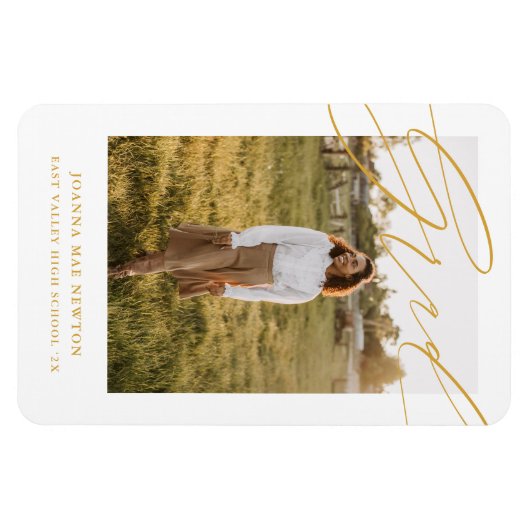 Simple Script Yellow Photo Graduation Announcement Magnet (Horizontal)