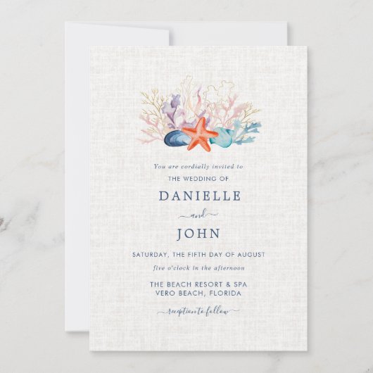 Simple Seashell Beach Einladung (Vorderseite)