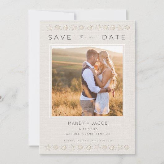 Simple Seashell Beach Wedding Save the Date (Vorderseite)