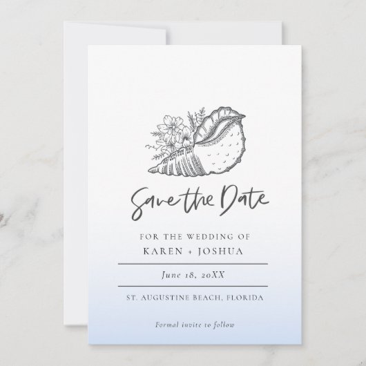 Simple Seashell Beach Wedding Save the Date (Vorderseite)