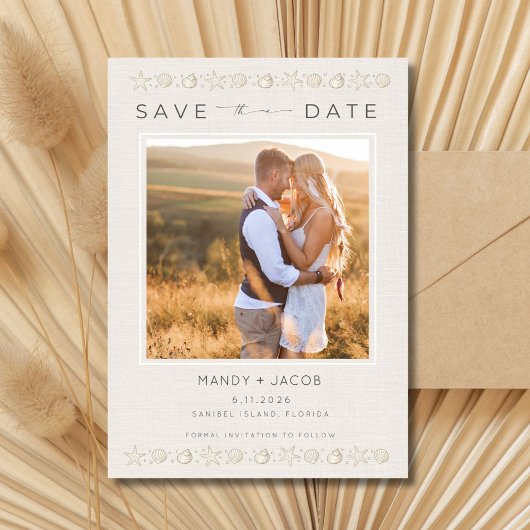 Simple Seashell Beach Wedding Save the Date