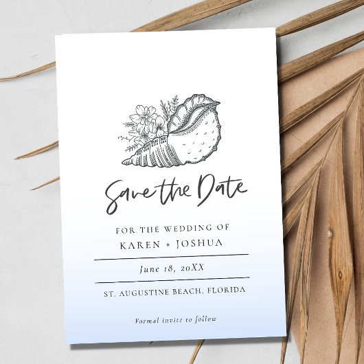Simple Seashell Beach Wedding Save the Date