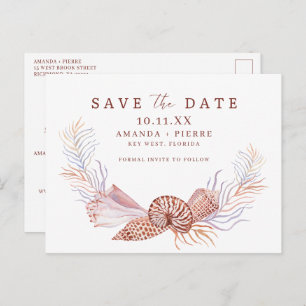 Simple Seashell Beach Wedding Save the Date Ankündigungspostkarte