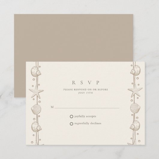 Simple Seashell Border Beach Wedding RSVP Karte (Vorne/Hinten)