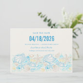 Simple Seashell Foto Beach Wedding Save the Date (Stehend Vorderseite)