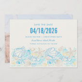 Simple Seashell Foto Beach Wedding Save the Date (Vorne/Hinten)
