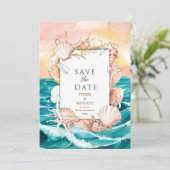 Simple Seashells Beach Wedding Save The Date (Stehend Vorderseite)