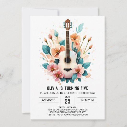 Simple Serenade Guitar Birthday Einladung (Vorderseite)