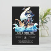 Simple Ship Pirate Birthday Einladung (Stehend Vorderseite)
