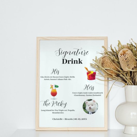 Simple signature coctail drink wedding bar Poster