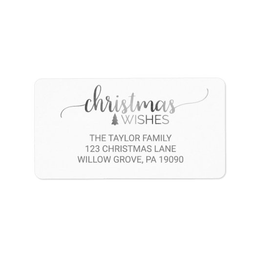 Simple Silver Calligraphy Weihnachten Adressaufkleber (Vorne)