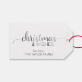 Simple Silver Calligraphy Weihnachten Geschenkanhänger (Vorderseite (Horizontal))