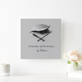 Simple Silver Eyelash Glitter Sparkle Beauty Salon Quadratische Wanduhr (Zuhause)