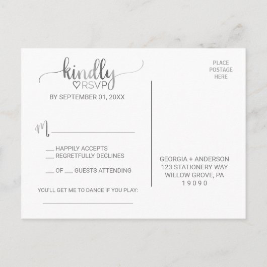 Simple Silver Foil Calligraphy Song Request UAWG Einladungspostkarte (Rückseite)