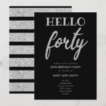 Simple Silver Glitzer "Hello Forty" Geburtstagspar