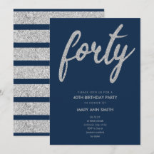 Simple Silver Navy Glitzer 40. Geburtstag Party