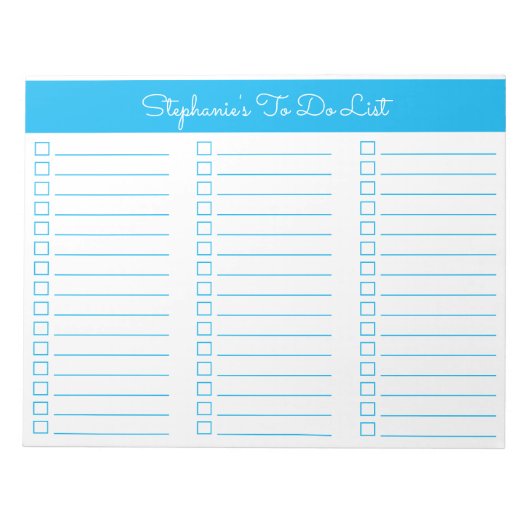 Simple Sky Blue 8.5x11 Three Column Checklist Notizblock (Vorderseite)
